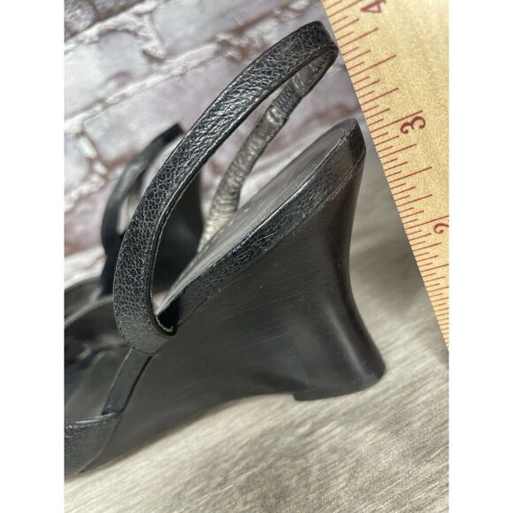Vigotti Black Leather Open Toe Slingback High Wedge Sandals Women Sz 7W US/38EU - Picture 11 of 16